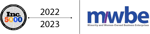 Inc. 5000 logo and MWBE logo for Minority and Women-Owned Business Enterprises.